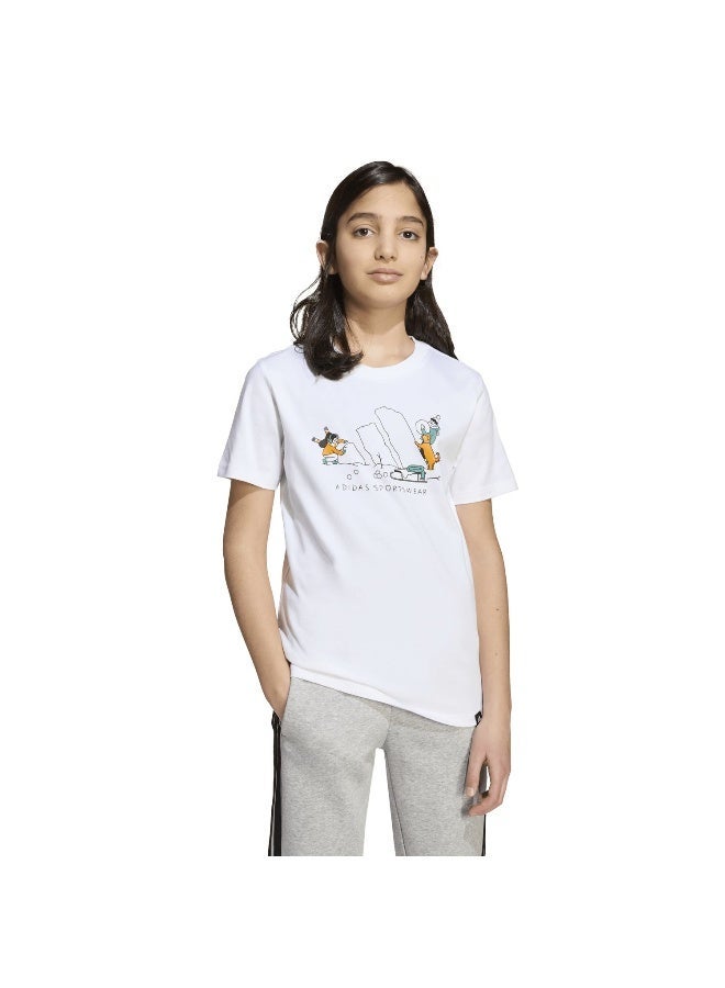 اديداس تيشيرت رياضي أبيض برسومات للأطفال - Image 1